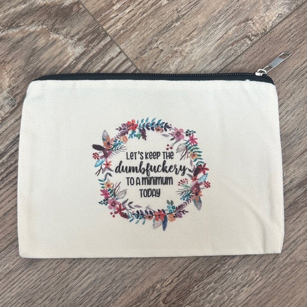 Floral Print Cream Cosmetic or Pencil Bag
